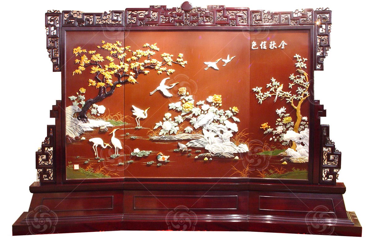 骨石鑲嵌金秋佳色地屏