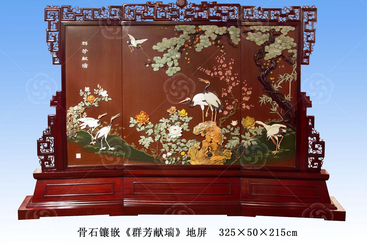 骨石鑲嵌“群芳獻(xiàn)瑞”（紅）地屏